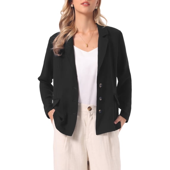 DARING DIVA Women's Lapel Collar Long Sleeve Lightweight Blazer Jacket L Black