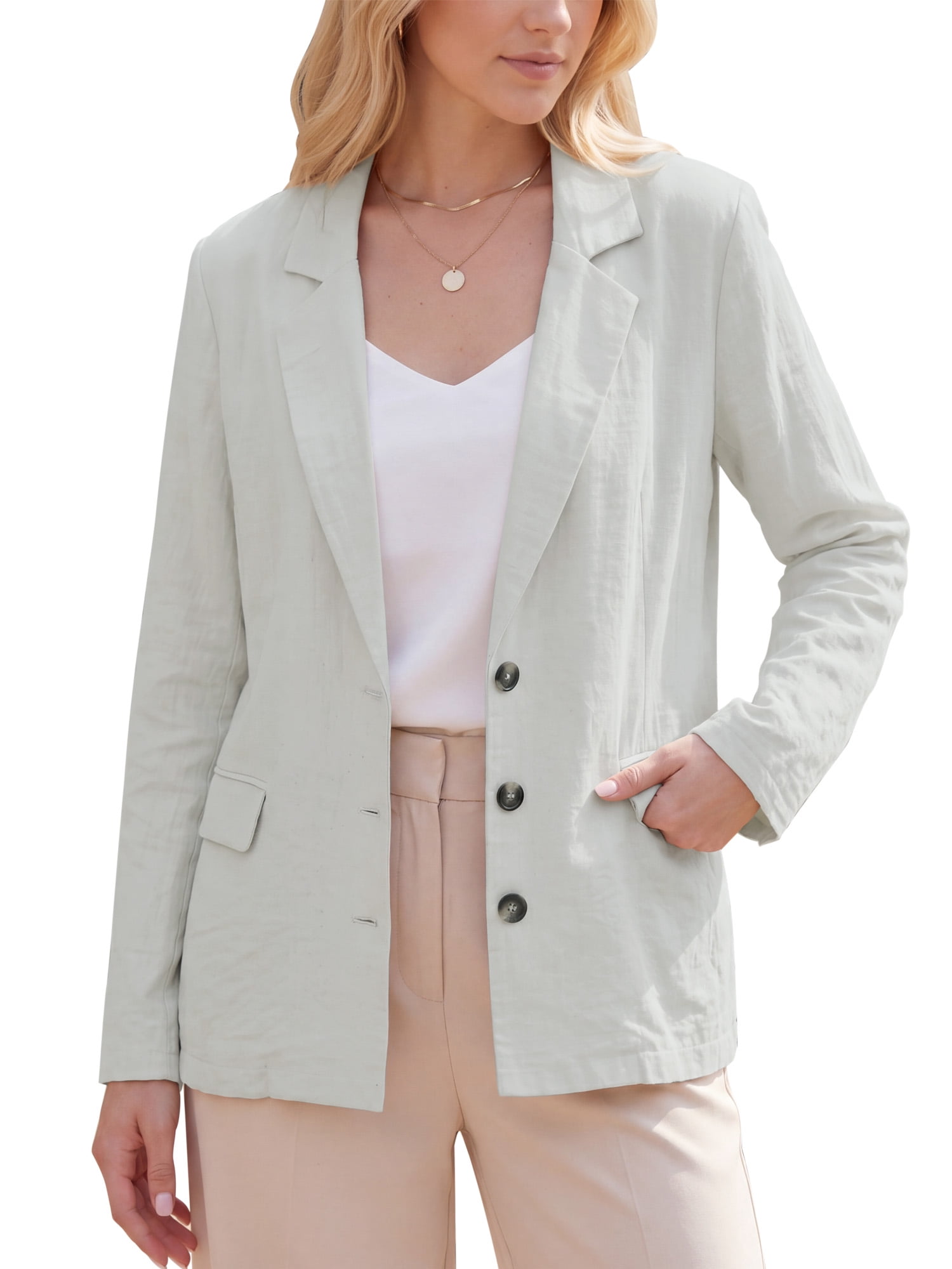 DARING DIVA Women's Lapel Collar Long Sleeve Lightweight Blazer Jacket S Apricot