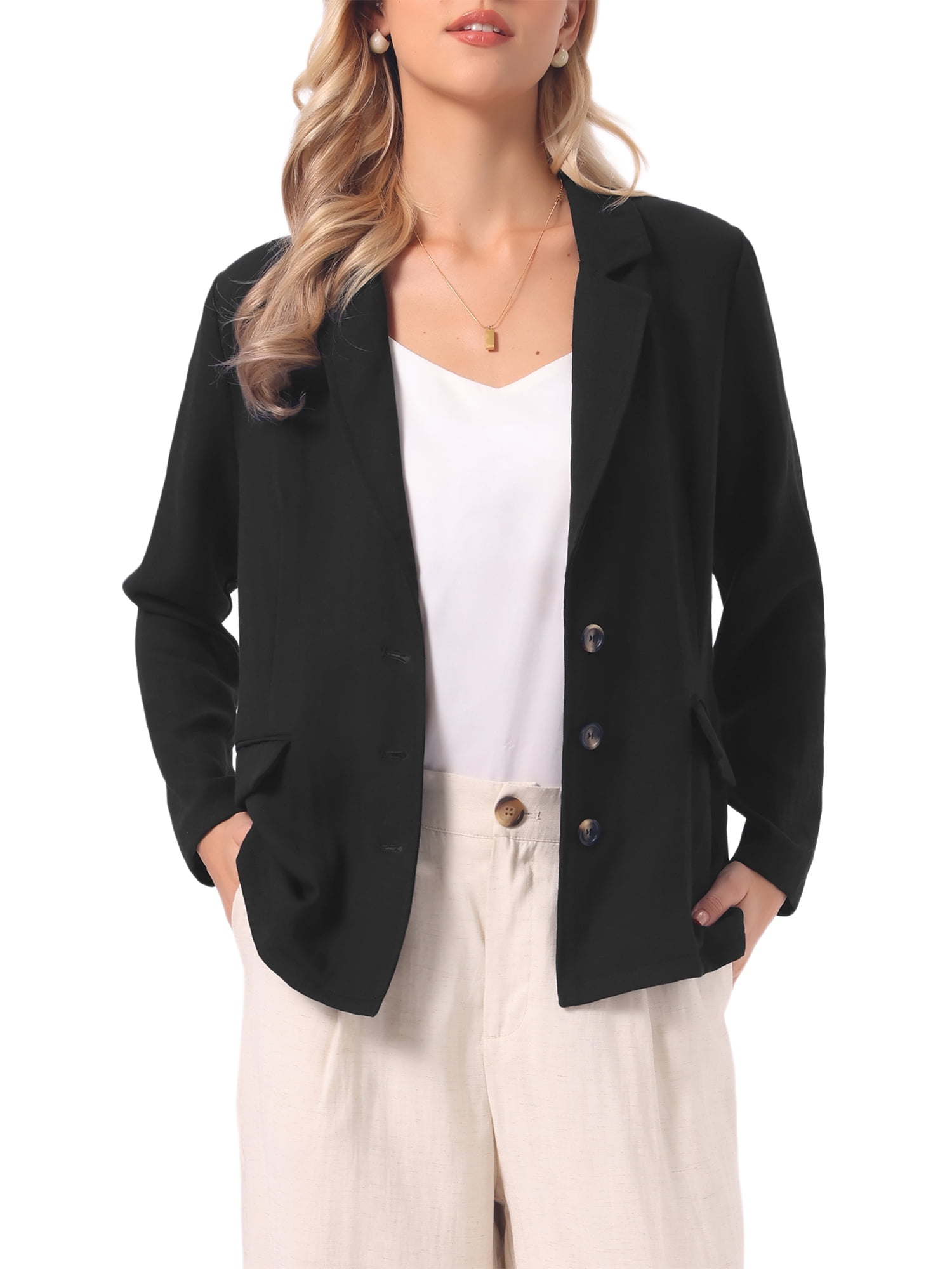 DARING DIVA Women's Lapel Collar Long Sleeve Lightweight Blazer Jacket S Black