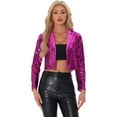 thumbnail image 1 of DARING DIVA Women's Lapel Collar Open Front Crop Sparkle Blazer Cardigan L Hot Pink, 1 of 6