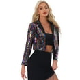 thumbnail image 1 of DARING DIVA Women's Lapel Collar Open Front Crop Sparkle Blazer Cardigan XS Multicolor, 1 of 6