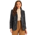 thumbnail image 1 of DARING DIVA Women's Faux Leather Jacket Lapel Collar PU Biker Moto Casual Oversized Blazer XS Black, 1 of 6