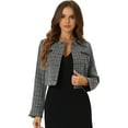 thumbnail image 1 of DARING DIVA Women's Lapel Collar Vintage Plaid Tweed Cropped Jackets Blazer Black XL, 1 of 6