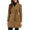 thumbnail image 1 of DARING DIVA Women's Lapel Collared Belted Trench Outerwear Coat S Khaki, 1 of 6