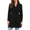 thumbnail image 1 of DARING DIVA Women's Lapel Collared Belted Trench Outerwear Coat XS Black, 1 of 6
