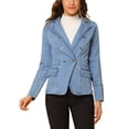 thumbnail image 1 of DARING DIVA Women's Lapel Jeans Blazer Denim Jacket W Pockets M Baby Blue, 1 of 6