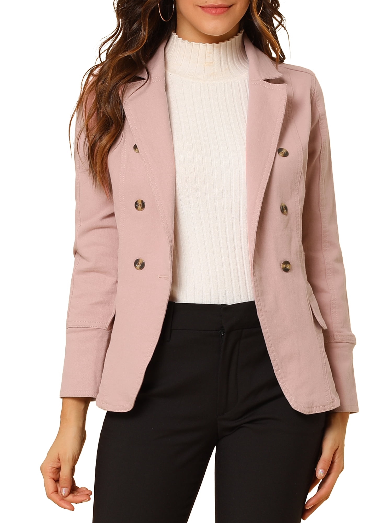 DARING DIVA Women's Lapel Jeans Blazer Denim Jacket W Pockets S Pink