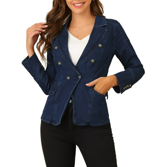 DARING DIVA Women's Lapel Jeans Blazer Denim Jacket W Pockets XL Mid-Blue