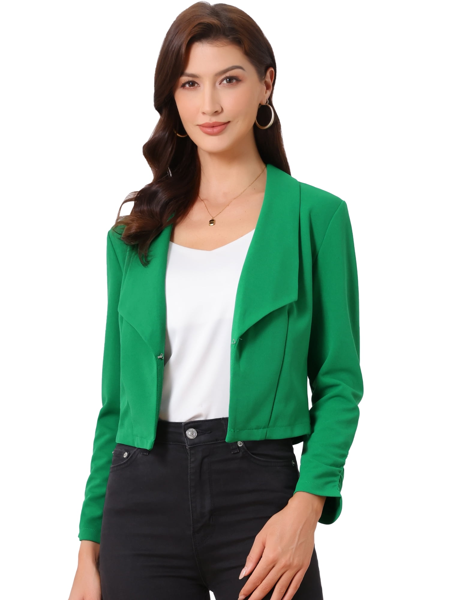 DARING DIVA Women's Lapel Ruched Sleeve Business Casual Jacket XL Merald Green
