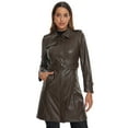 thumbnail image 1 of DARING DIVA Women's Lapel Zip Front Faux Leather Long Jacket M Coffee, 1 of 6