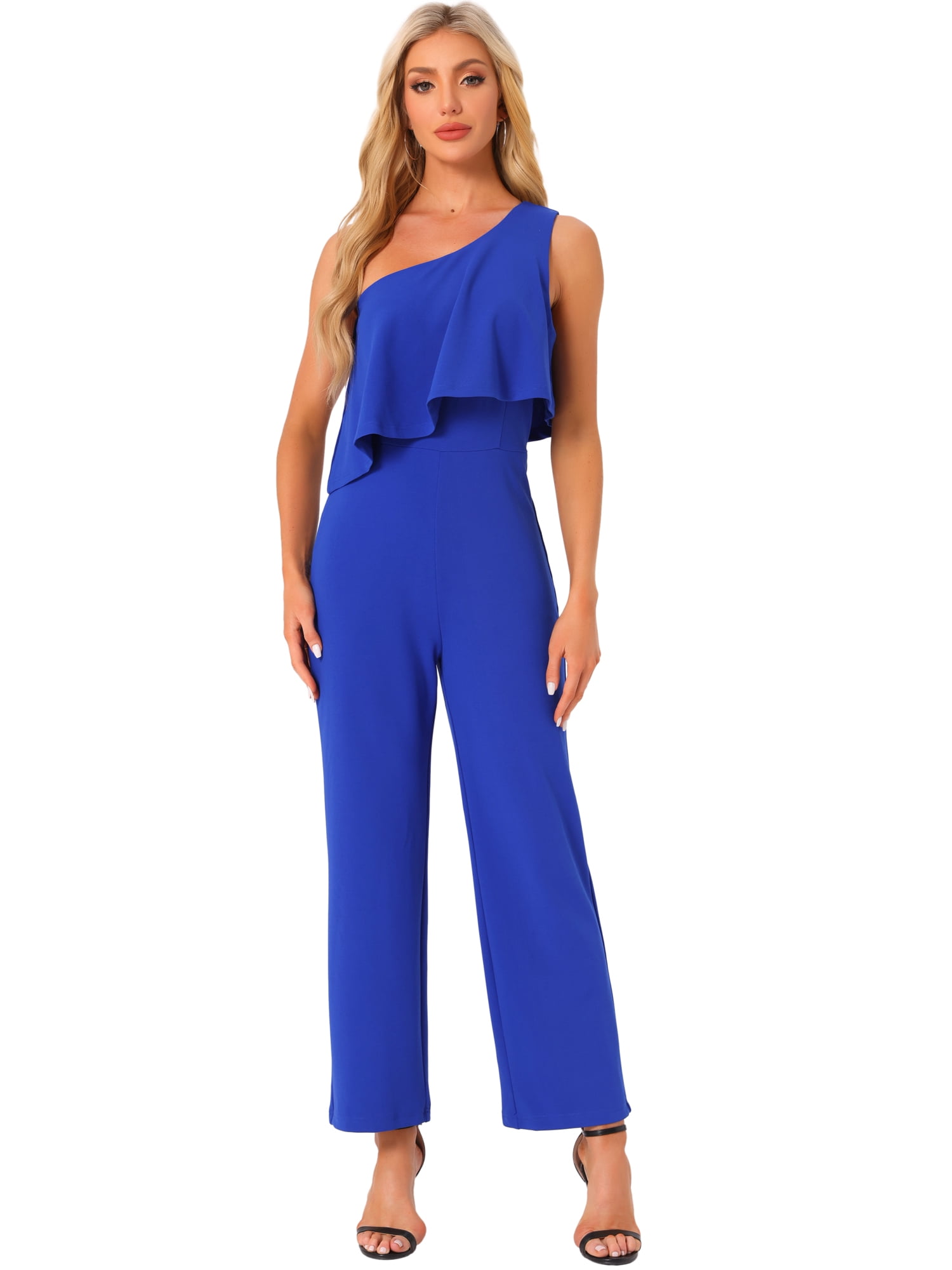 DARING DIVA Women's Layer One Shoulder Dressy Jumpsuits L Royal Blue