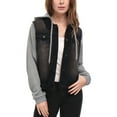 thumbnail image 1 of DARING DIVA Women's Layered Outerwear Hooded Denim Jacket L Black, 1 of 6