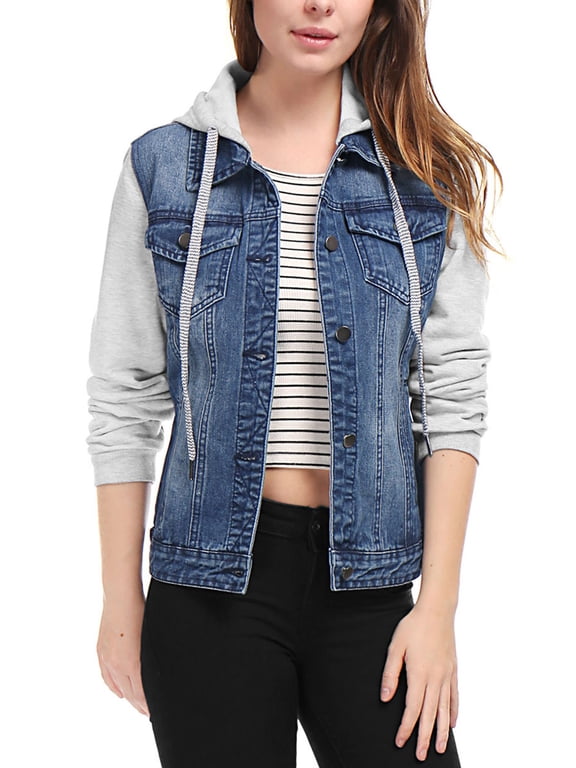 Women's Layered Outerwear Hooded Denim Jacket S Dark Blue