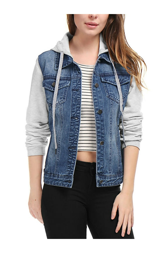 Women's Layered Outerwear Hooded Denim Jacket XS Dark Blue