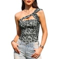 thumbnail image 1 of DARING DIVA Women's Leopard Print Mesh One Shoulder Bodysuit X-Small Gray, 1 of 7