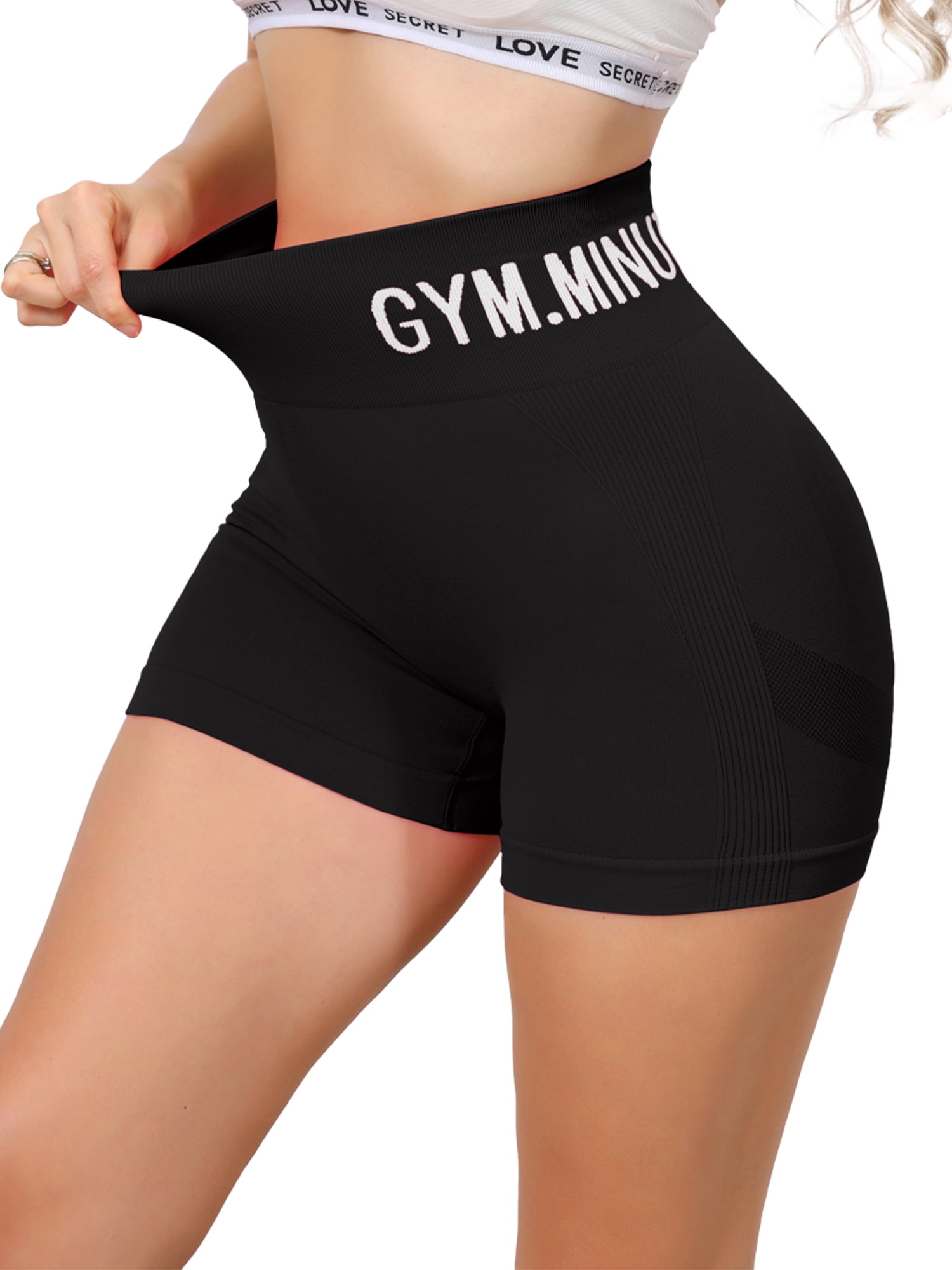 DARING DIVA Women's Letter Print High Waisted Workout Yoga Shorts S Black