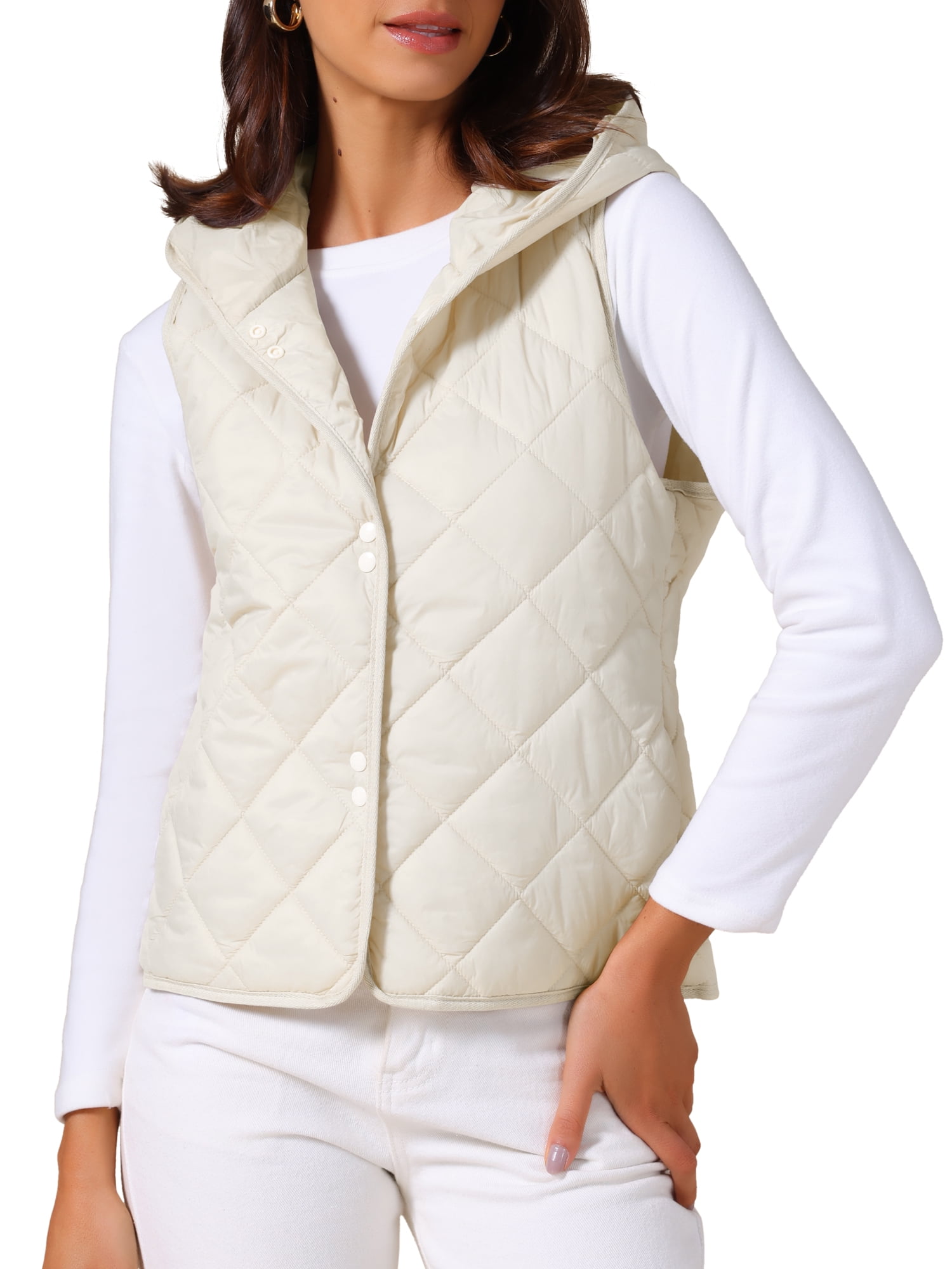 DARING DIVA Women's Lightweight Hooded Puffer Vest Quilted Short Coat M Apricot