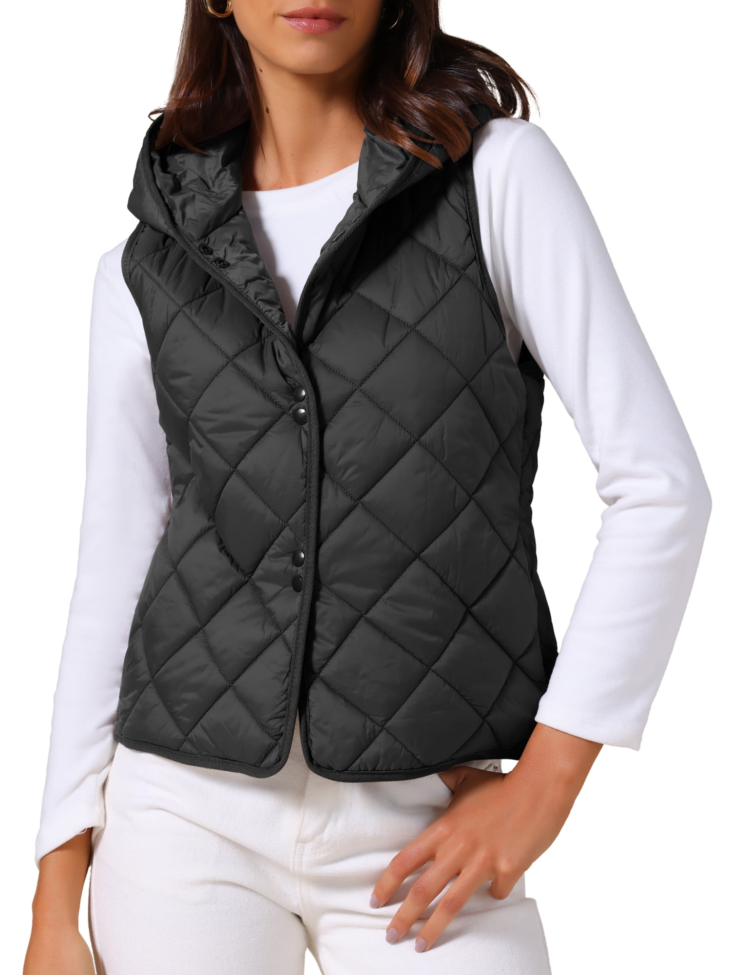 DARING DIVA Women's Lightweight Hooded Puffer Vest Quilted Short Coat XL Black