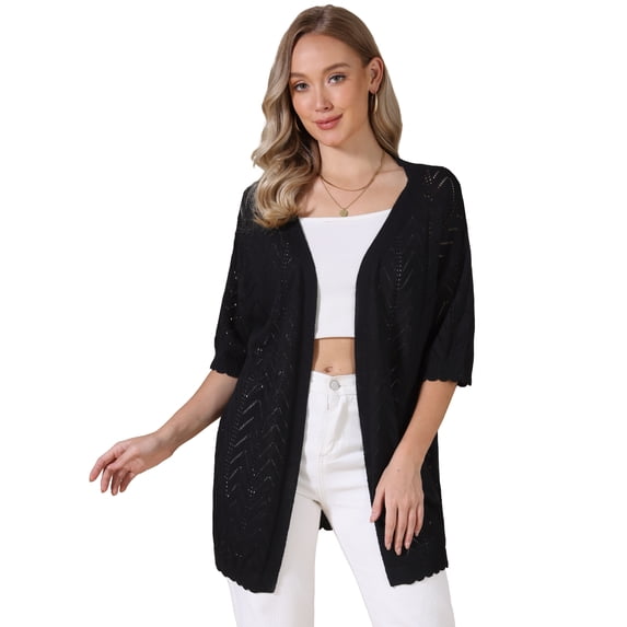 DARING DIVA Women's Lightweight Open Front Crochet Cardigan Sweaters 2XL Black