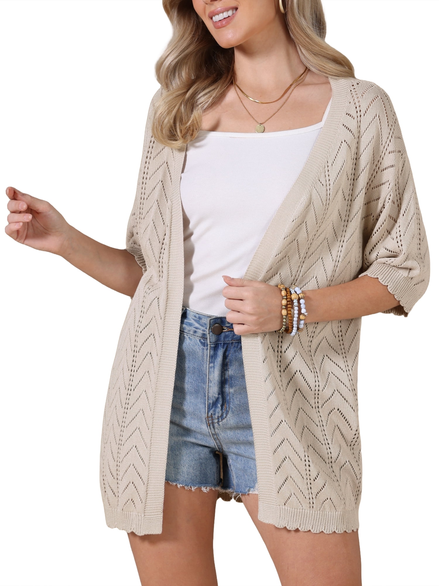 DARING DIVA Women's Lightweight Open Front Crochet Cardigan Sweaters XL Khaki