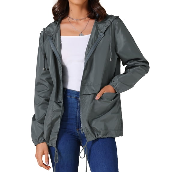 DARING DIVA Women's Lightweight Windbreaker Jacket with Hood Pockets M Dark Grey