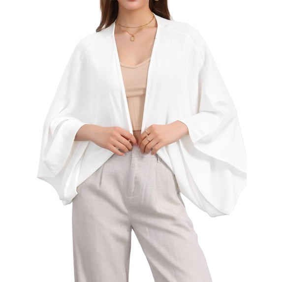 DARING DIVA Women's Linen Cardigan 3/4 Sleeve Open Front Lightweight Shrug XL White