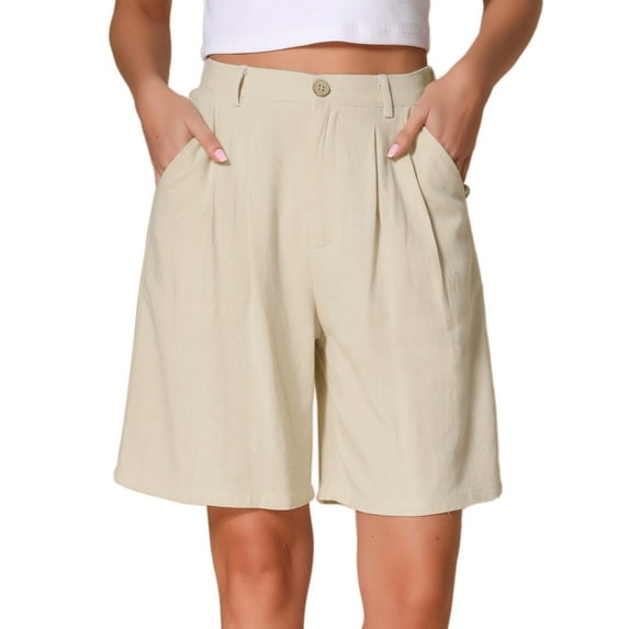 DARING DIVA Women's Linen Elastic High Waist Summer Bermuda Shorts XS Apricot