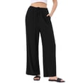 thumbnail image 1 of DARING DIVA Women's Linen Flowy Palazzo Trousers with Pockets M Black, 1 of 6