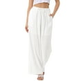 thumbnail image 1 of DARING DIVA Women's Linen Flowy Palazzo Trousers with Pockets S White, 1 of 6