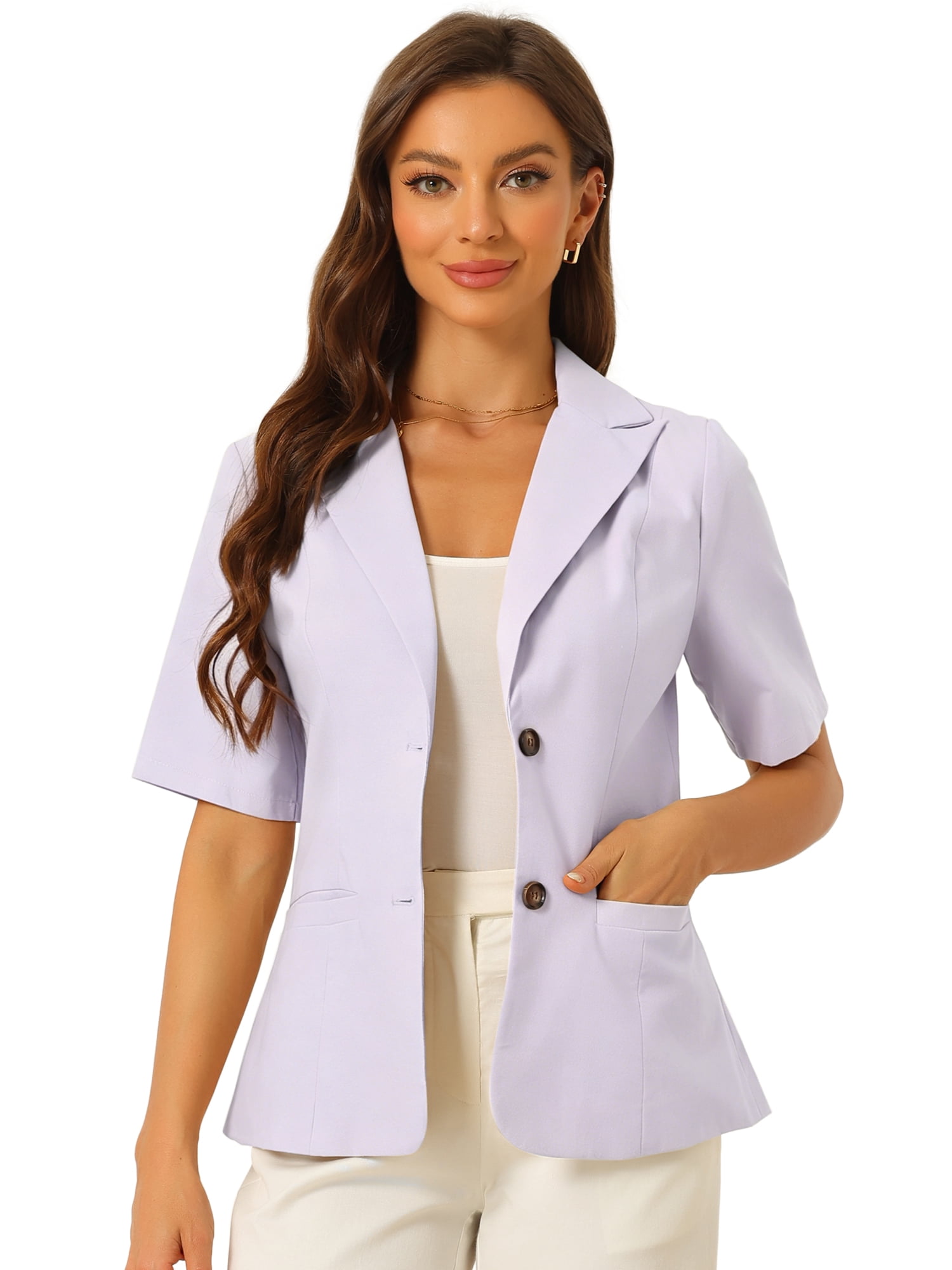 DARING DIVA Women's Linen Short Sleeve Cotton Lapel Collar Blazer XL Light Purple