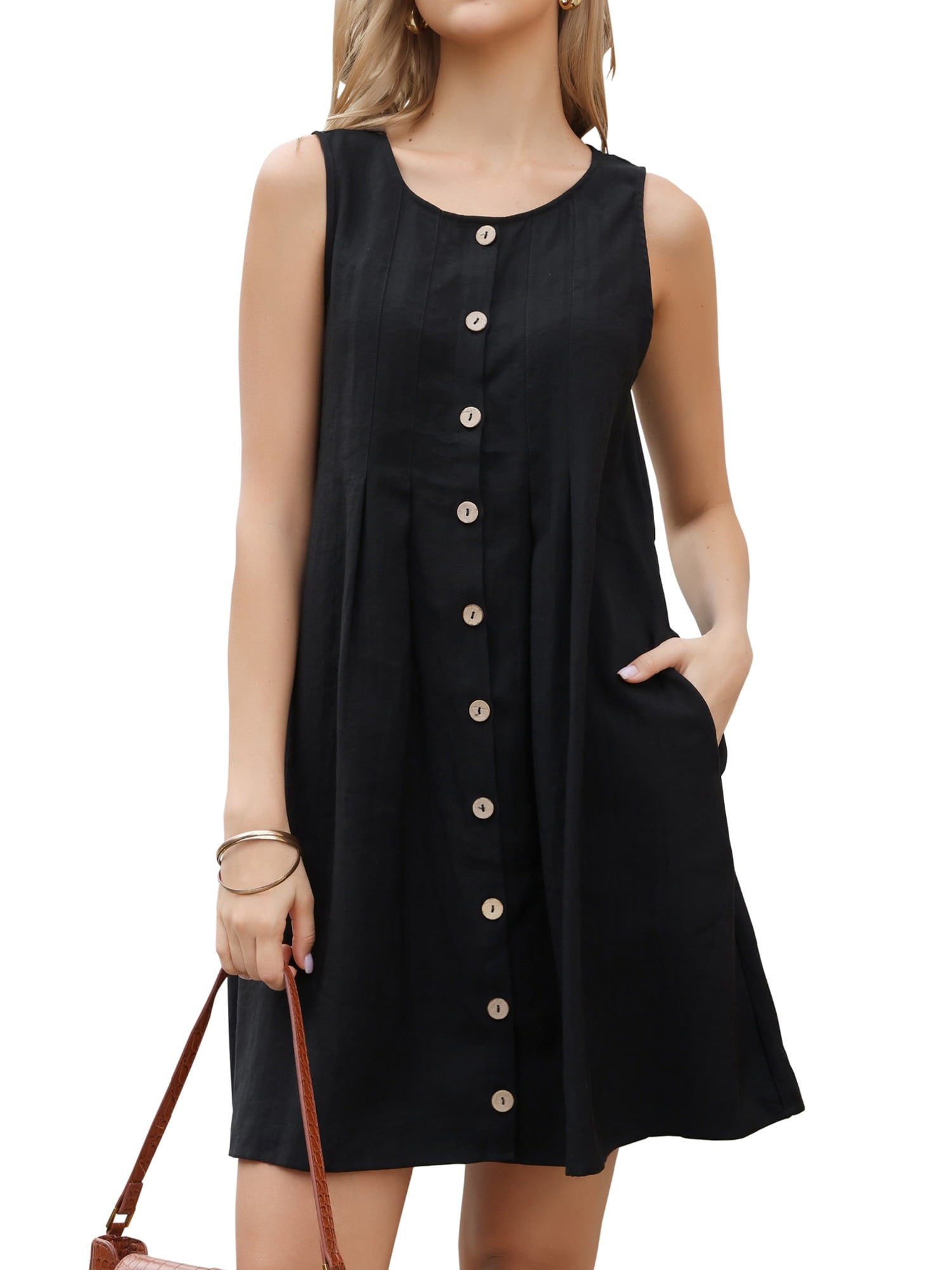 DARING DIVA Women's Linen Sleeveless Summer Casual Tunic Tank Dress XS Black