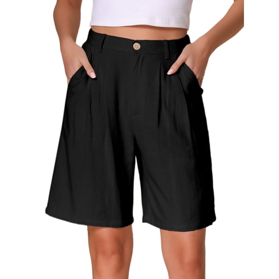 DARING DIVA Women's Linen Summer Bermuda Shorts Small Black