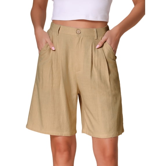 DARING DIVA Women's Linen Summer Bermuda Shorts X-Large Khaki