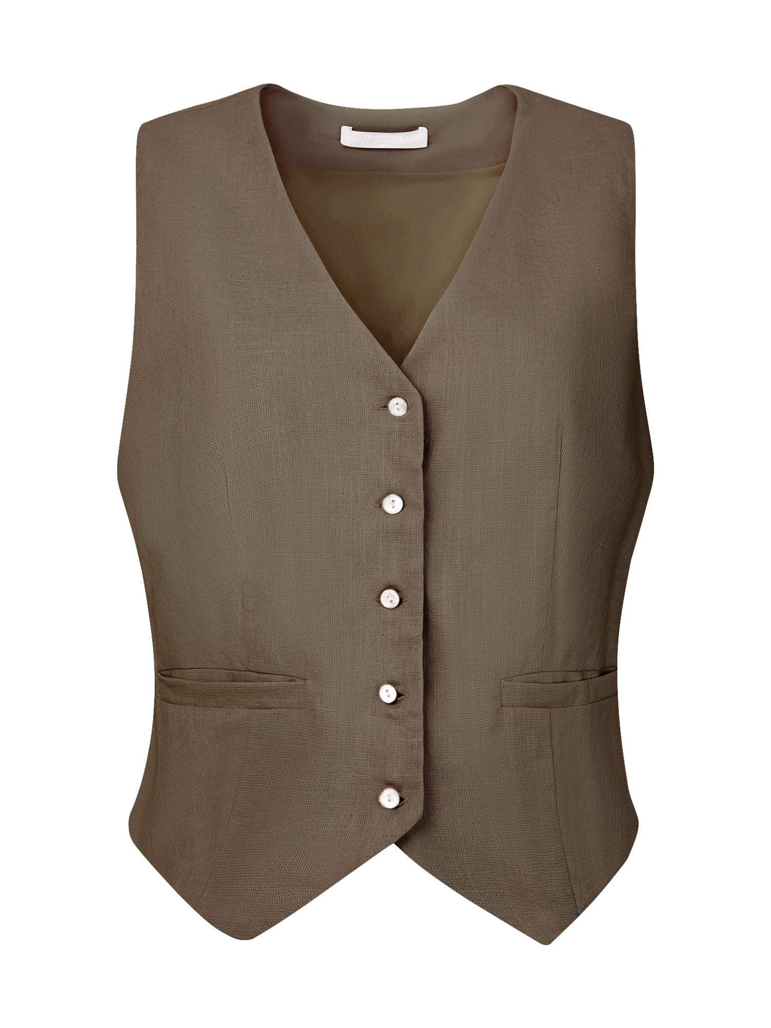 DARING DIVA Women's Linen Vest Button Down V Neck Business Waistcoat 2XL Brown
