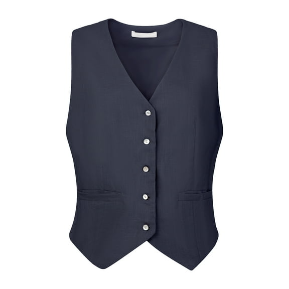DARING DIVA Women's Linen Vest Button Down V Neck Business Waistcoat 2XL Dark Blue