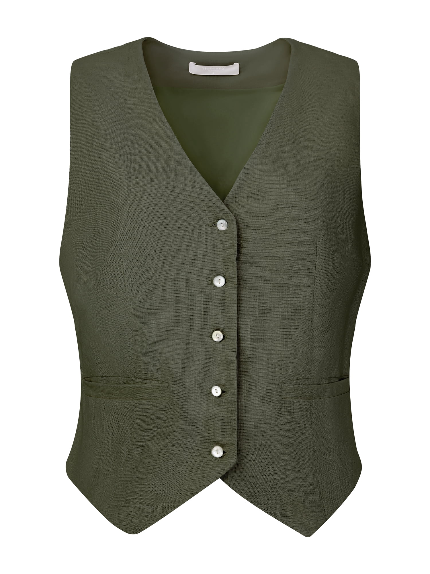DARING DIVA Women's Linen Vest Button Down V Neck Business Waistcoat 2XL Olive Green