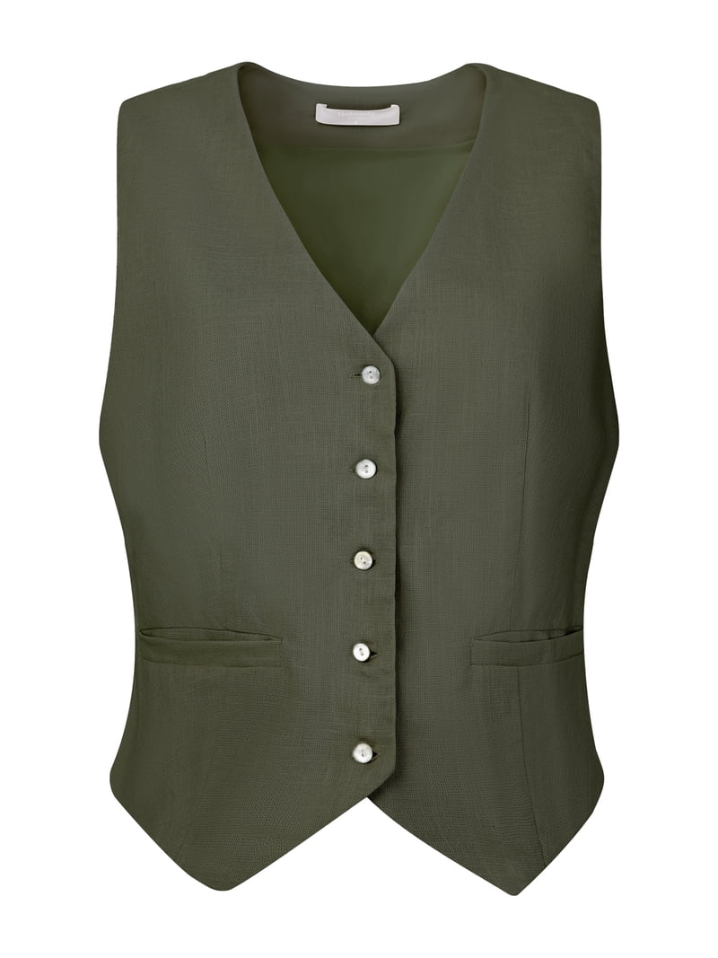 DARING DIVA Women's Linen Vest Button Down V Neck Business