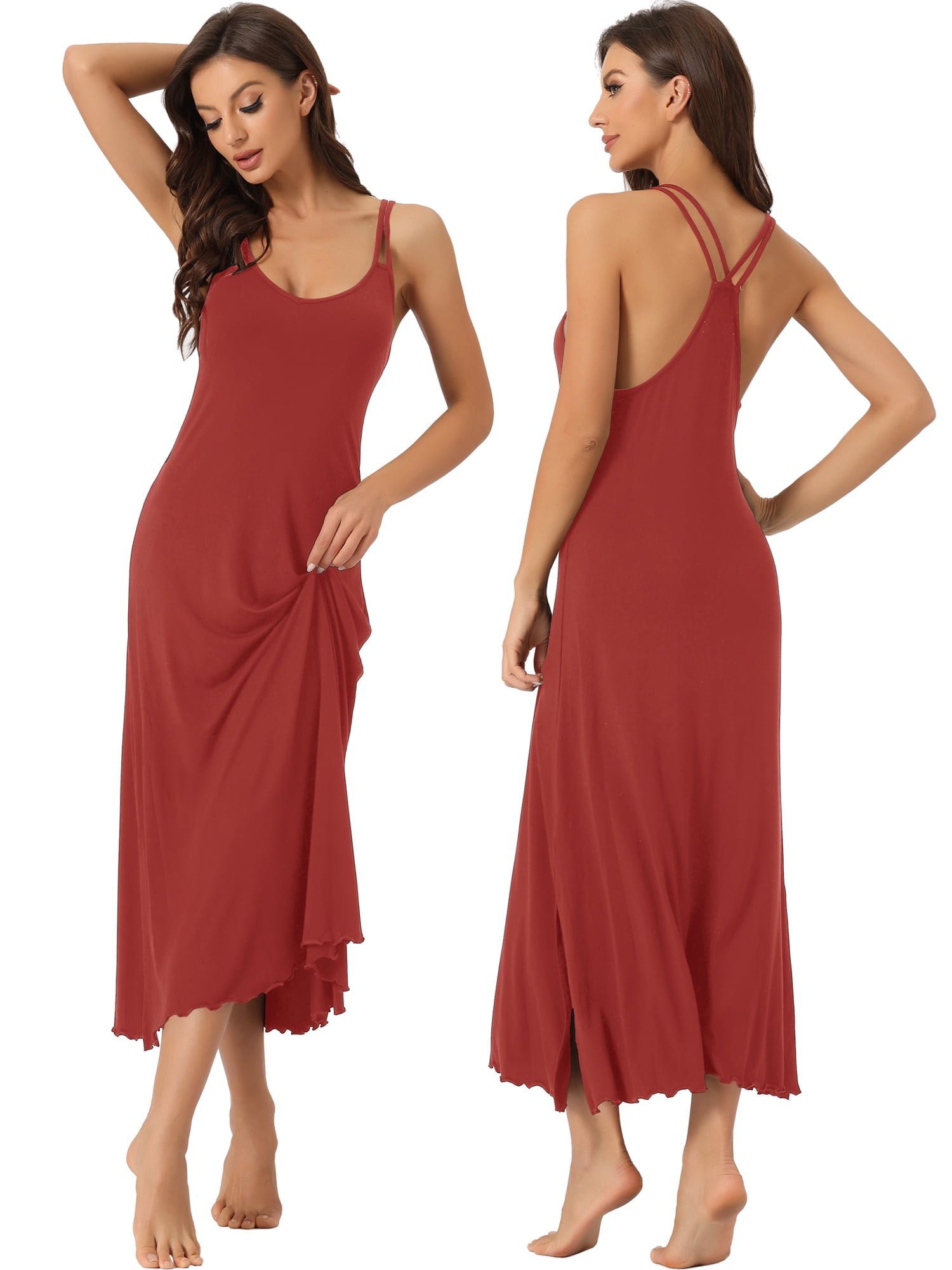 DARING DIVA Women's Lingerie Nighties Midi Racer Back Pajama Dress M Red