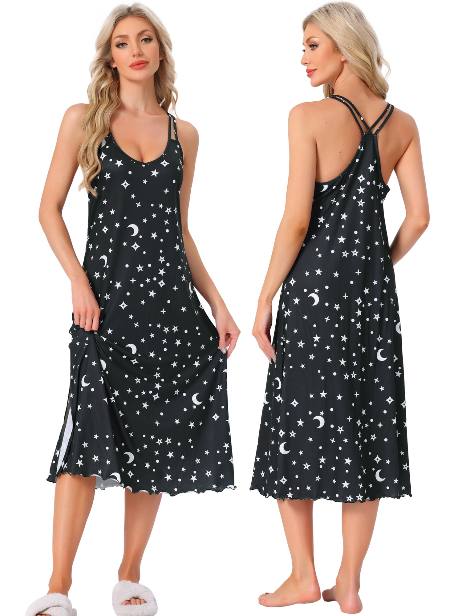DARING DIVA Women's Lingerie Nighties Midi Racer Back Pajama Dress S Black Moon
