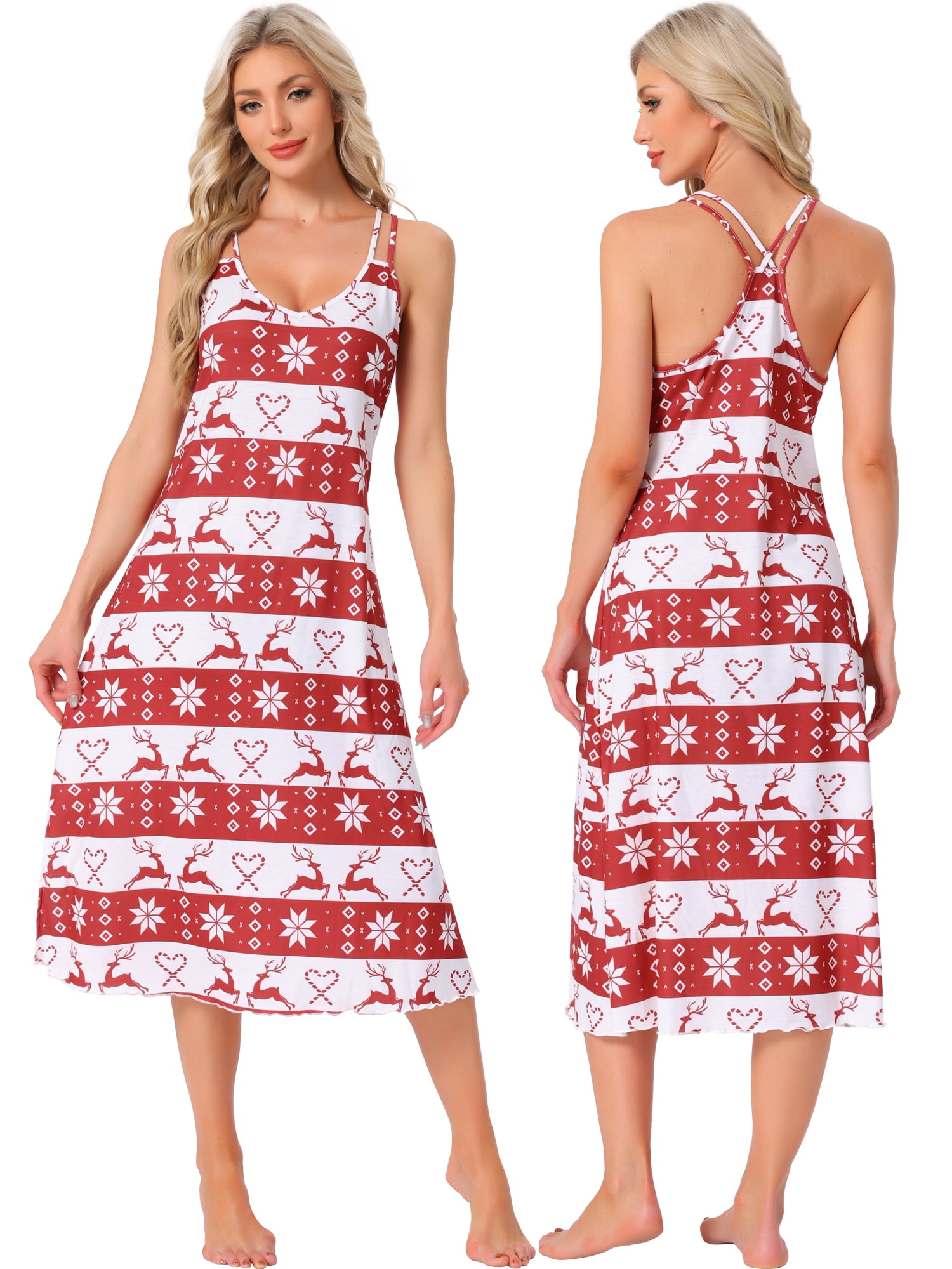 DARING DIVA Women's Lingerie Nighties Midi Racer Back Pajama Dress S Christmas Red