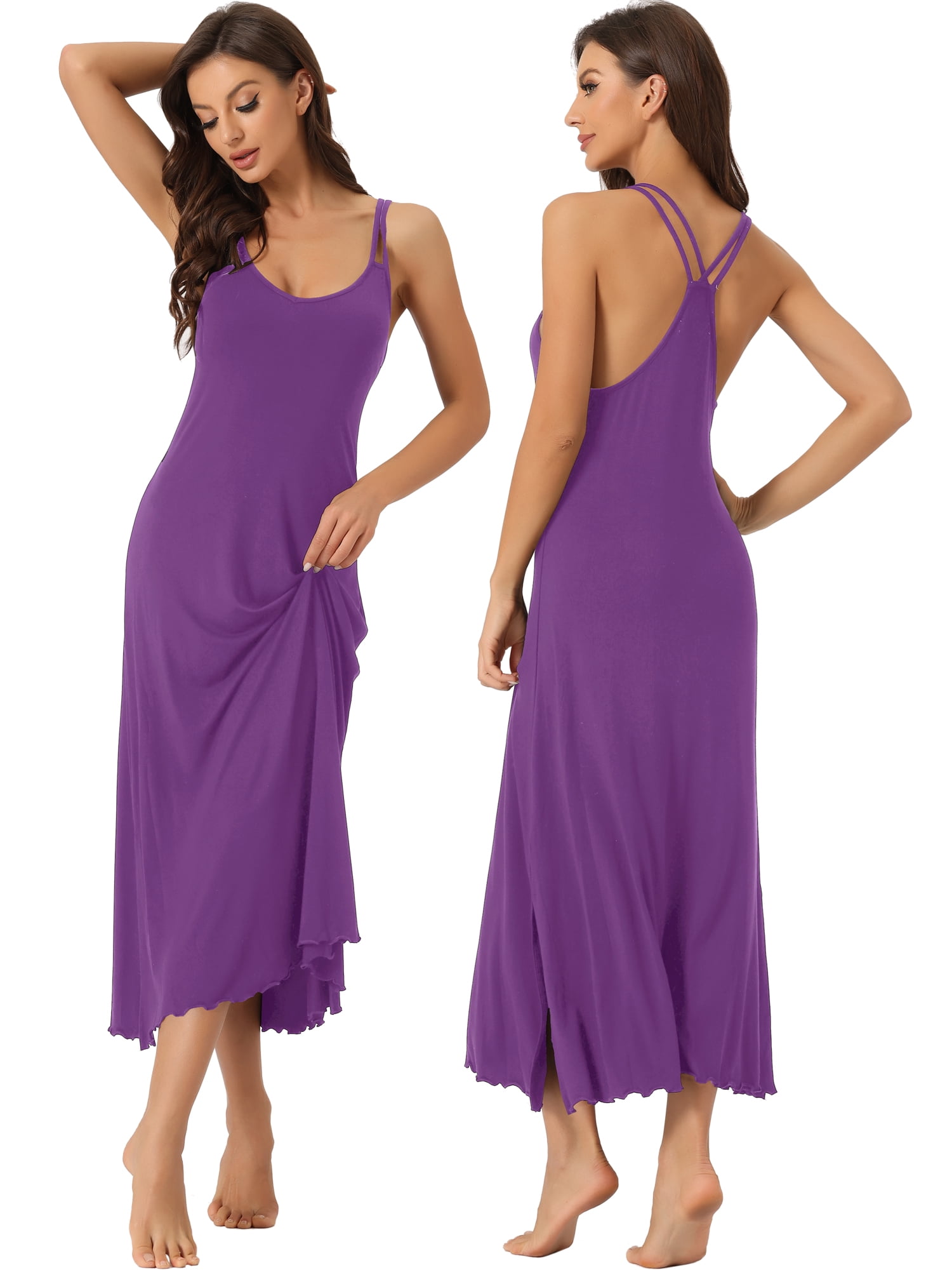 DARING DIVA Women's Lingerie Nighties Midi Racer Back Pajama Dress S Dark Purple