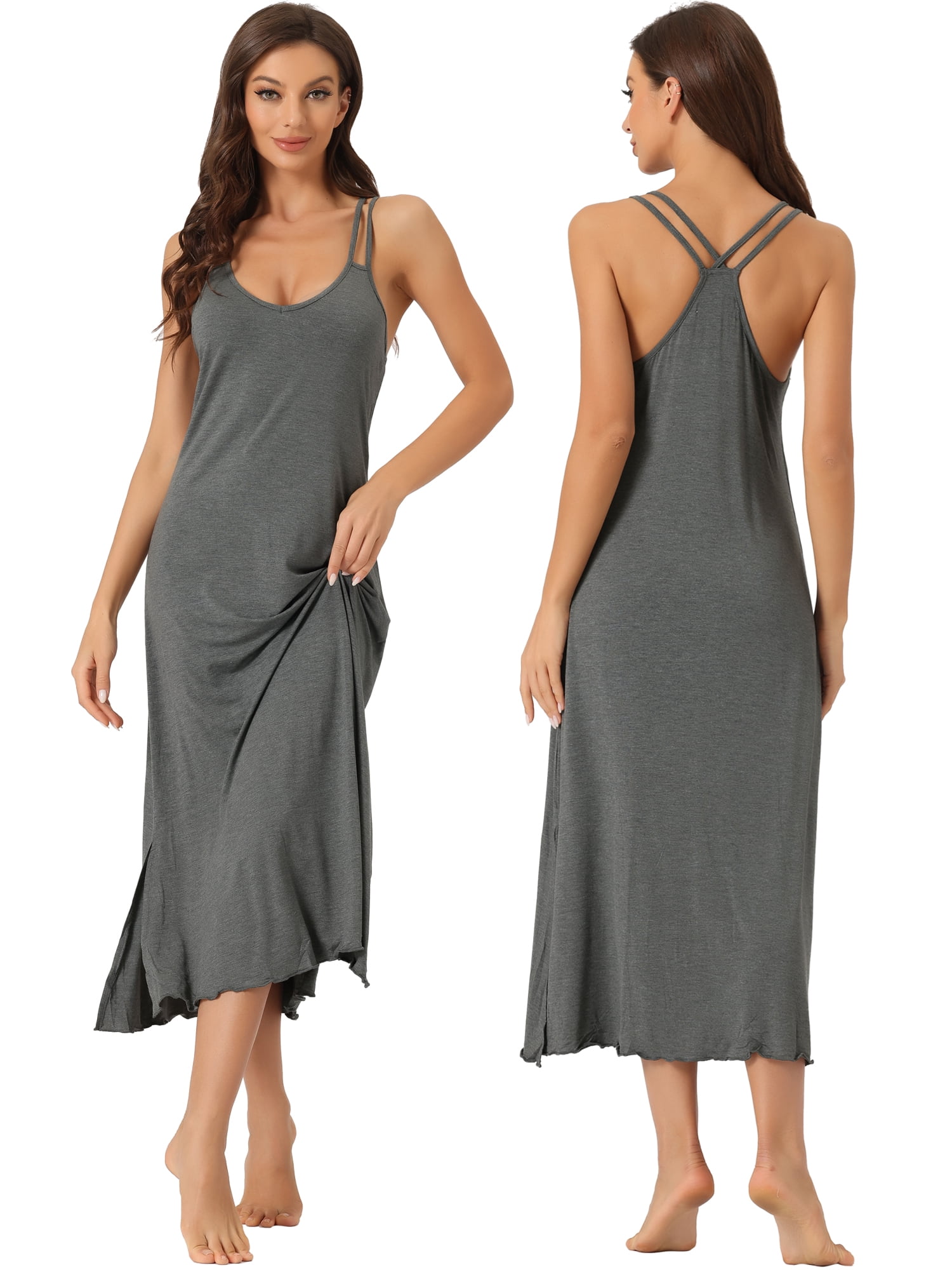 DARING DIVA Women's Lingerie Nighties Midi Racer Back Pajama Dress XL Gray