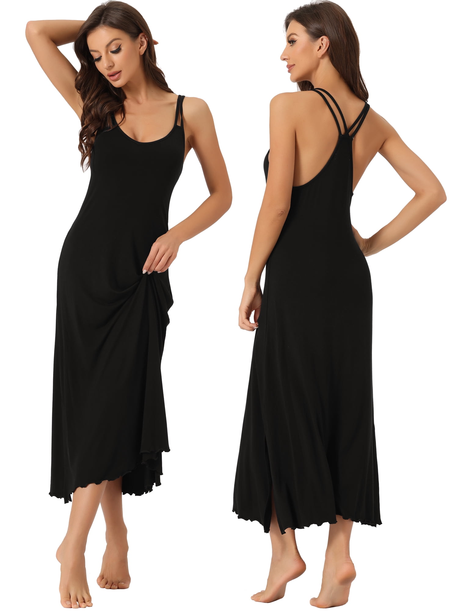 DARING DIVA Women's Lingerie Nighties Midi Racer Back Pajama Dress XS Black