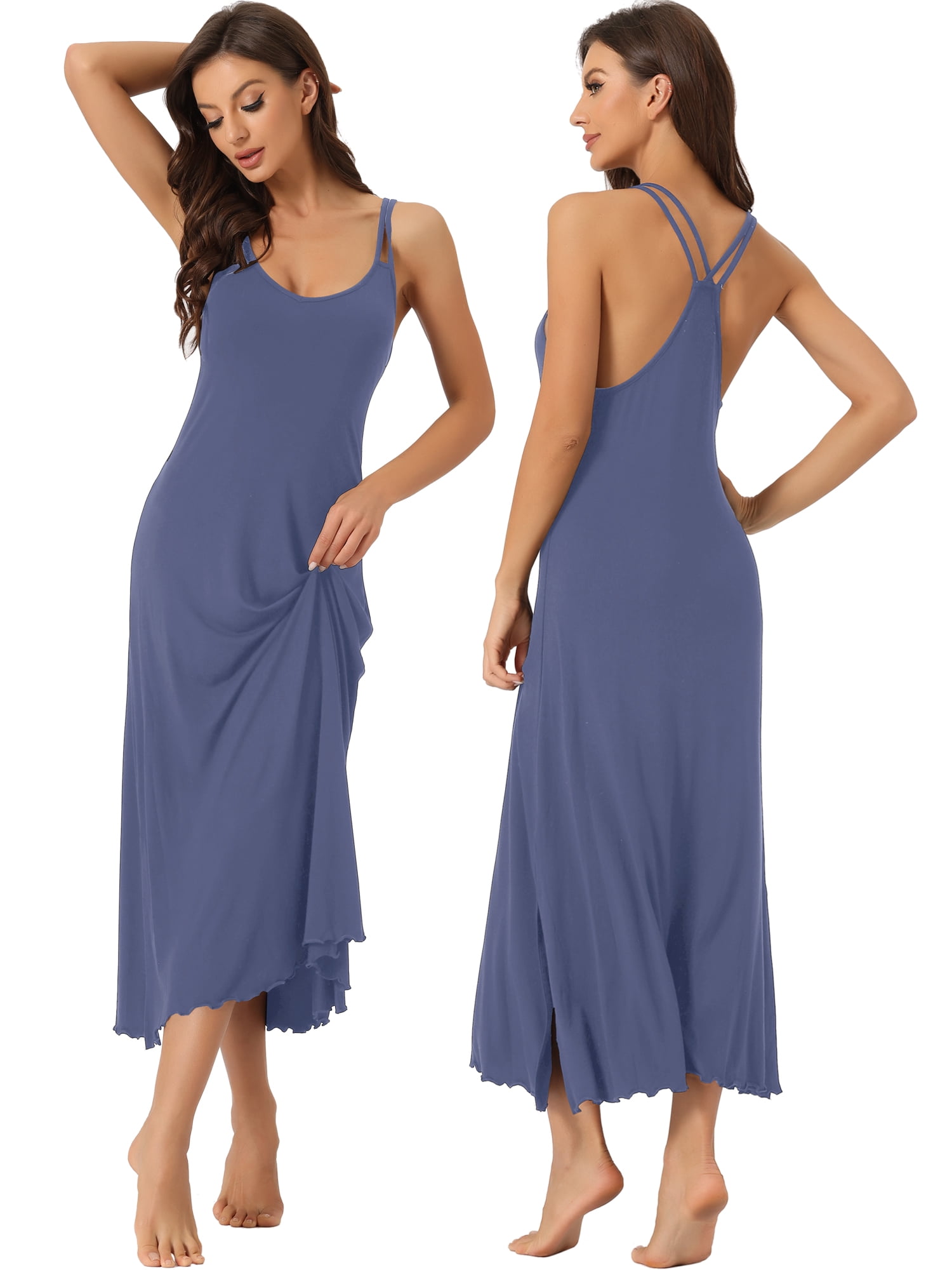 DARING DIVA Women's Lingerie Nighties Midi Racer Back Pajama Dress XS Blue
