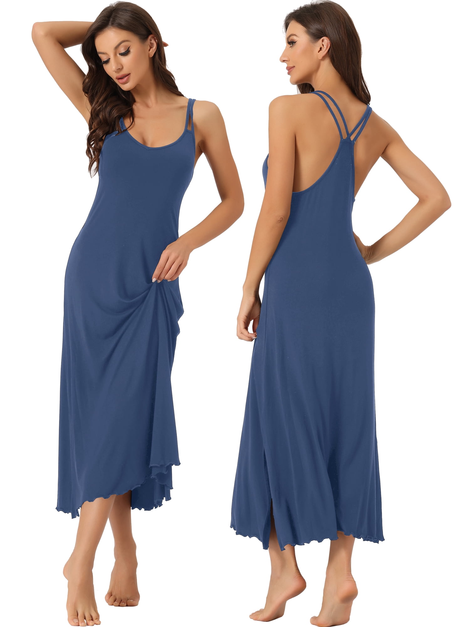 DARING DIVA Women's Lingerie Nighties Midi Racer Back Pajama Dress XS Dark Blue