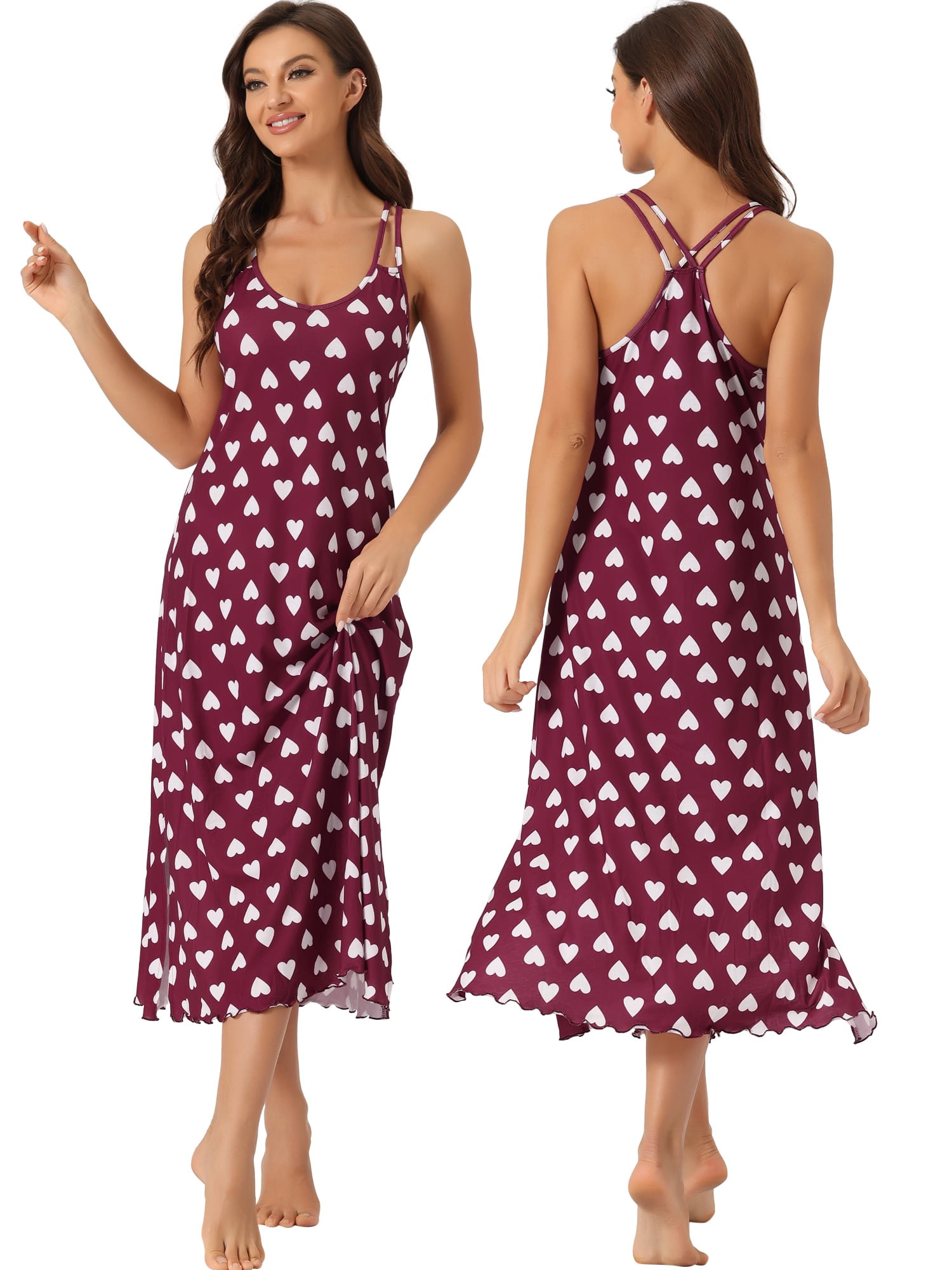 DARING DIVA Women's Lingerie Nighties Midi Racer Back Pajama Dress XS Red Heart