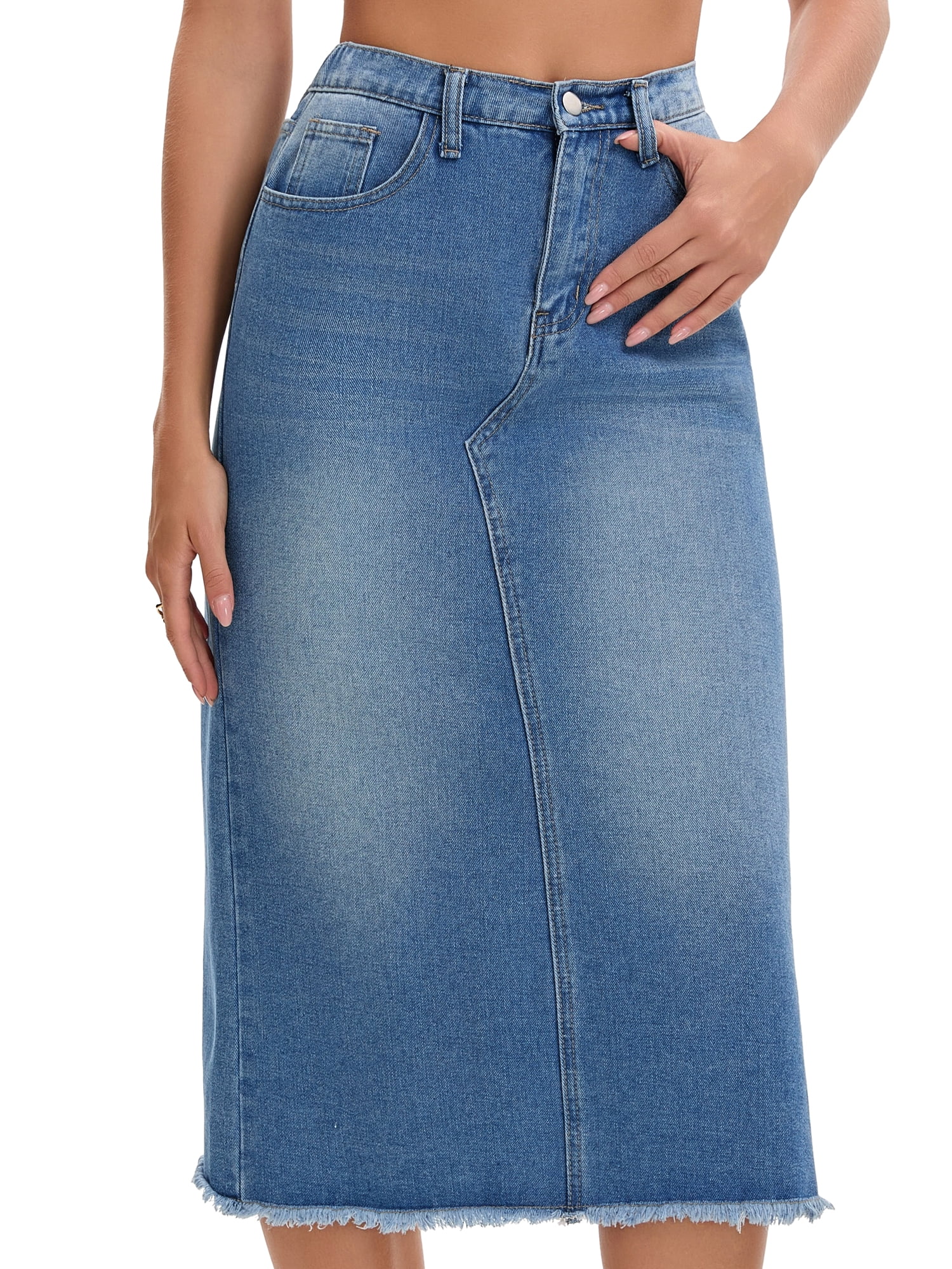 DARING DIVA Women's Long Denim Split Back Pockets Maxi Jean Skirts Medium Blue
