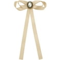 thumbnail image 1 of DARING DIVA Women's Long Ribbon Pre-Tied Bow Tie with Faux Pearl Khaki, 1 of 5