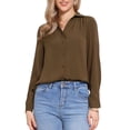thumbnail image 1 of DARING DIVA Women's Long Sleeve Business Casual Work Top S Brown, 1 of 6