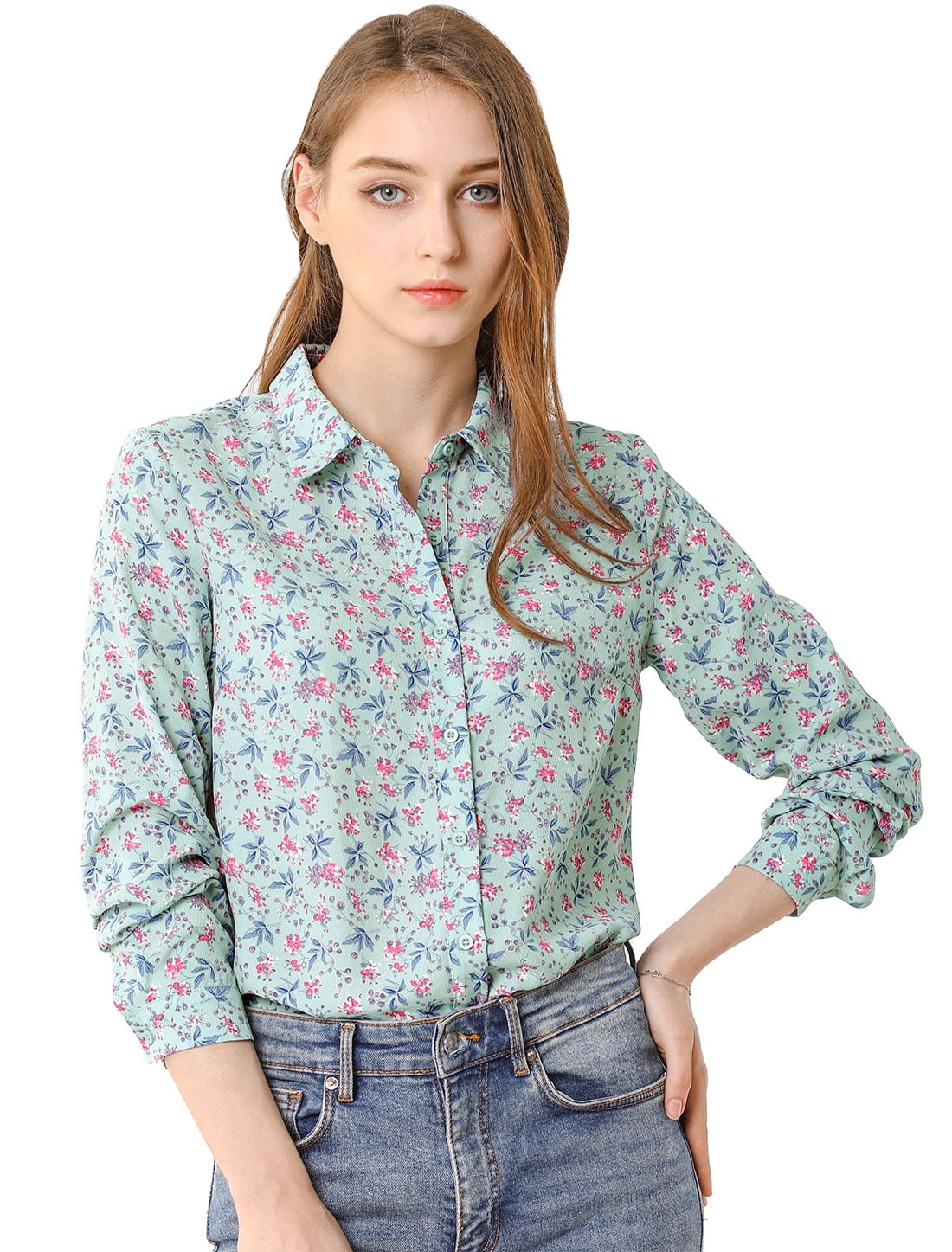 First Love Full Size Ditsy Dot Button Down Collared Satin Shirt